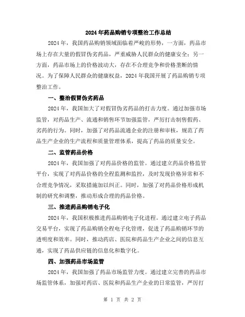 2024年药品购销专项整治工作总结