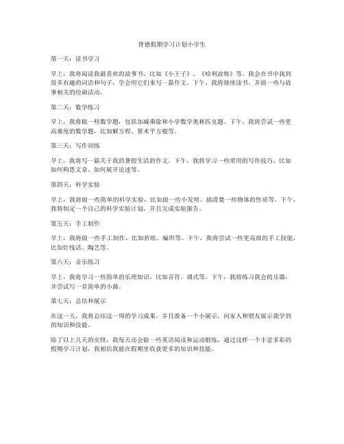 背德假期学习计划小学生