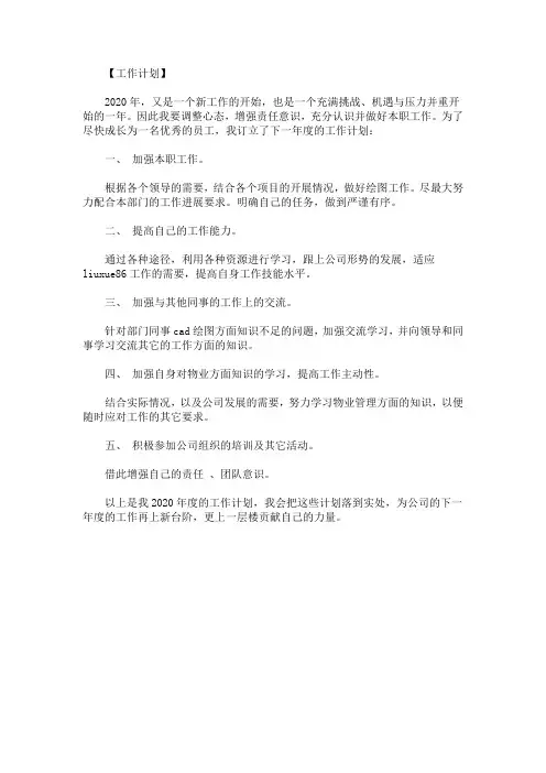 2020最新年度的个人工作的计划