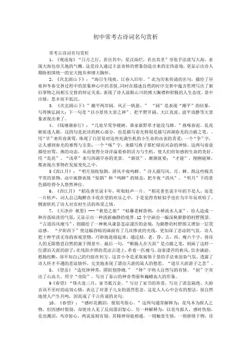 初中常考古诗词名句赏析