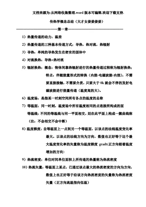 传热学第版名词解释总结(沈阳建筑大学09级考试重点)