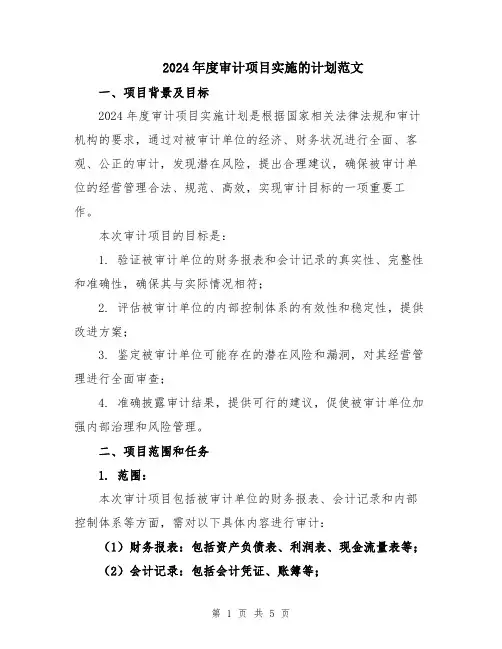 2024年度审计项目实施的计划范文