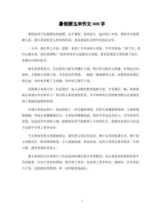 暑假掰玉米作文600字