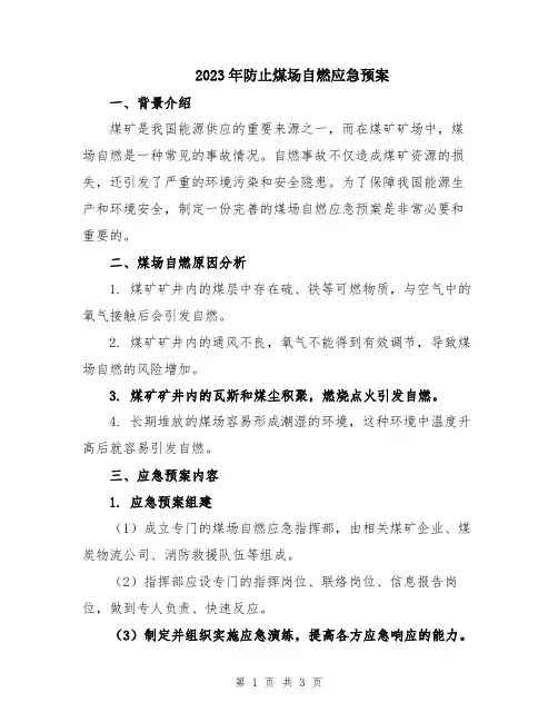 2023年防止煤场自燃应急预案