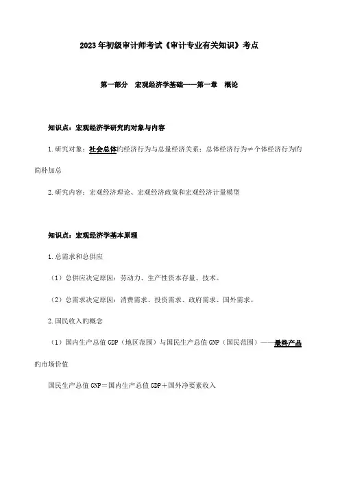 2023年初级审计师考试审计专业相关知识核心考点