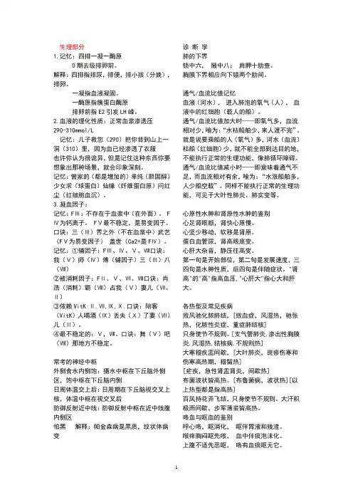 考研西医综合记忆口诀