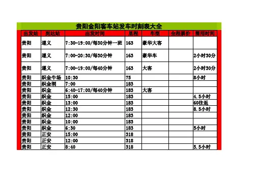 贵阳金阳客车站发车时刻表大全 路路通系列