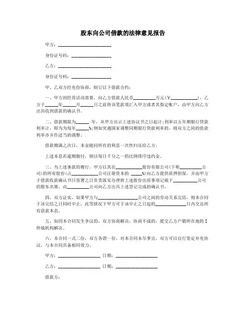 股东向公司借款的法律意见报告