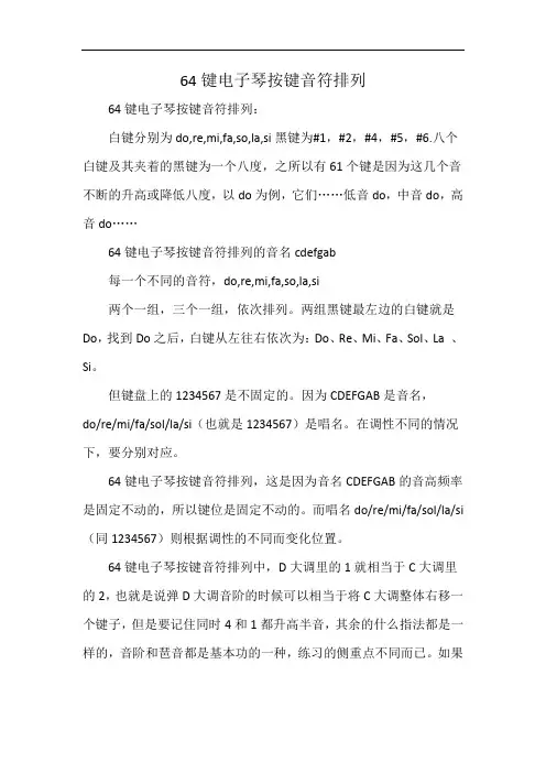 64键电子琴按键音符排列