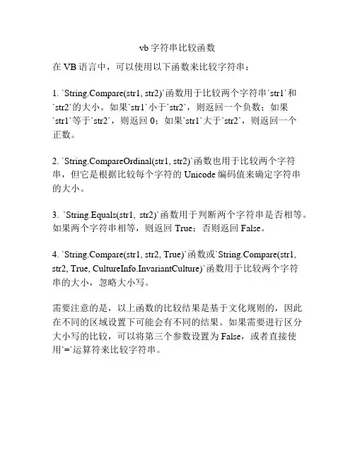 vb字符串比较函数