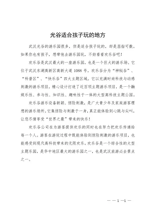 光谷适合孩子玩的地方