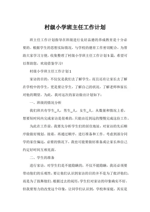 村级小学班主任工作计划