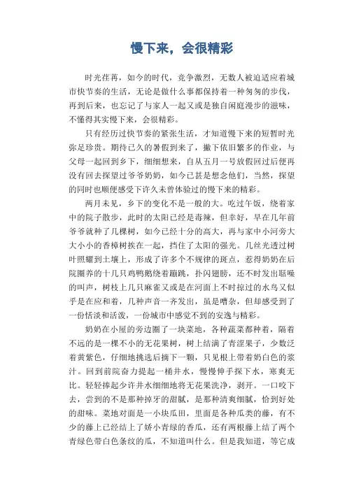 初中生满分作文：慢下来,会很精彩