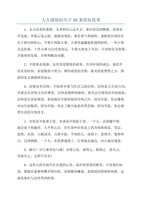 人生感悟的句子60条简短优秀