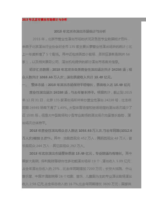 2015年北京市演出市场统计与分析