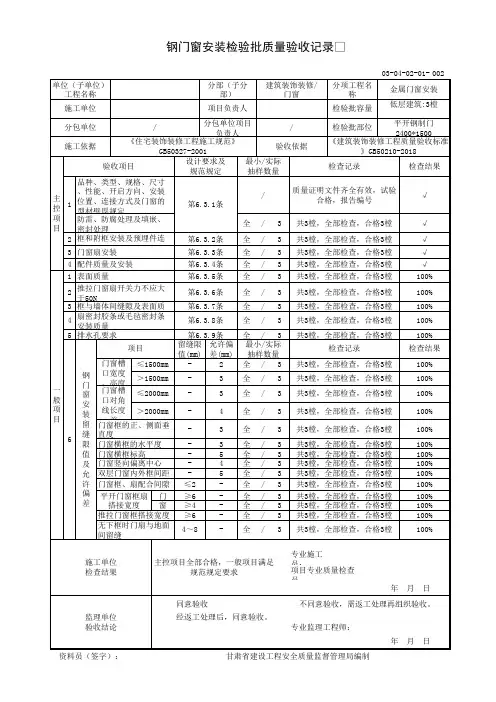 平开钢制门安装检验批24001500