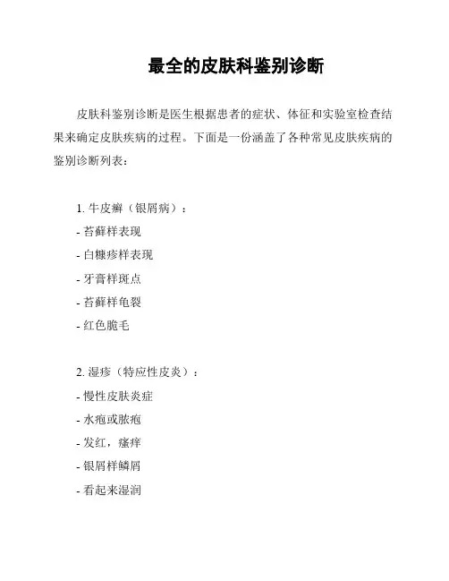 最全的皮肤科鉴别诊断