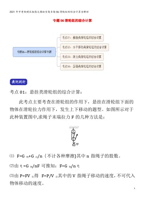 中考物理压轴题大揭秘专题专题06滑轮组的综合计算含解析
