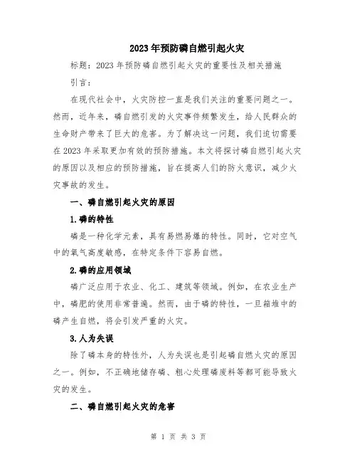 2023年预防磷自燃引起火灾