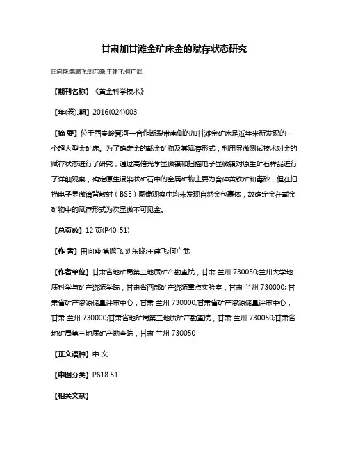 甘肃加甘滩金矿床金的赋存状态研究