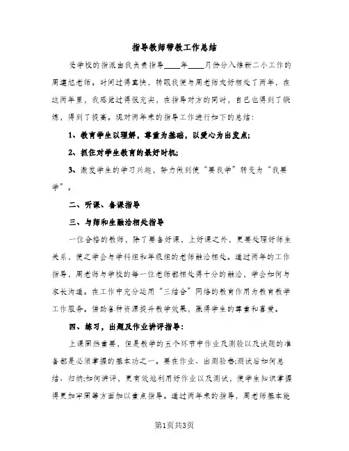 指导教师带教工作总结（2篇）