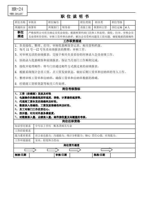 岗位说明书(录单审核员)(2)