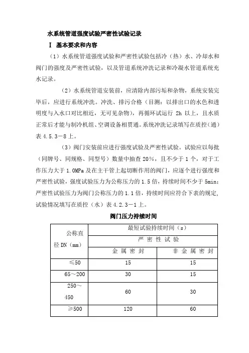 水系统管道强度试验严密性试验记录