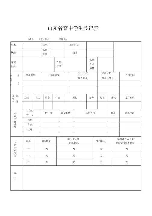 高中生毕业档案模板