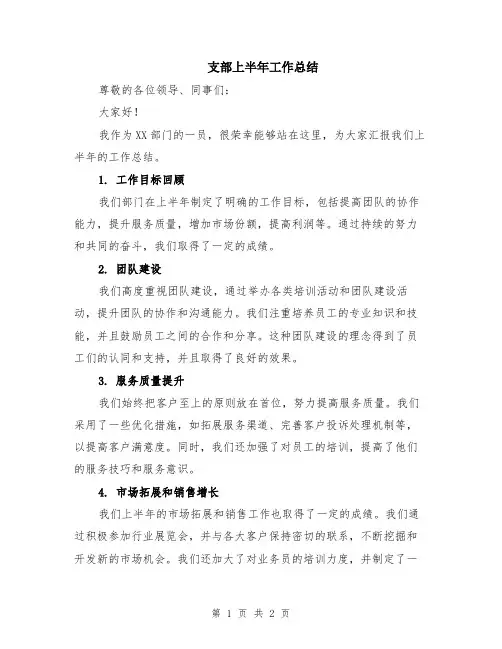 支部上半年工作总结