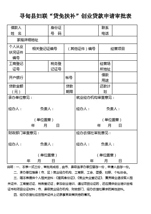 “贷免扶补”创业贷款审批表