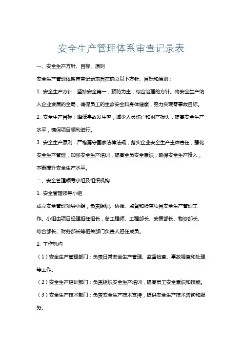 安全生产管理体系审查记录表