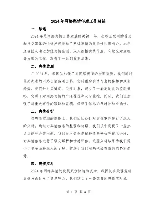 2024年网络舆情年度工作总结