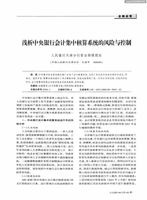浅析中央银行会计集中核算系统的风险与控制