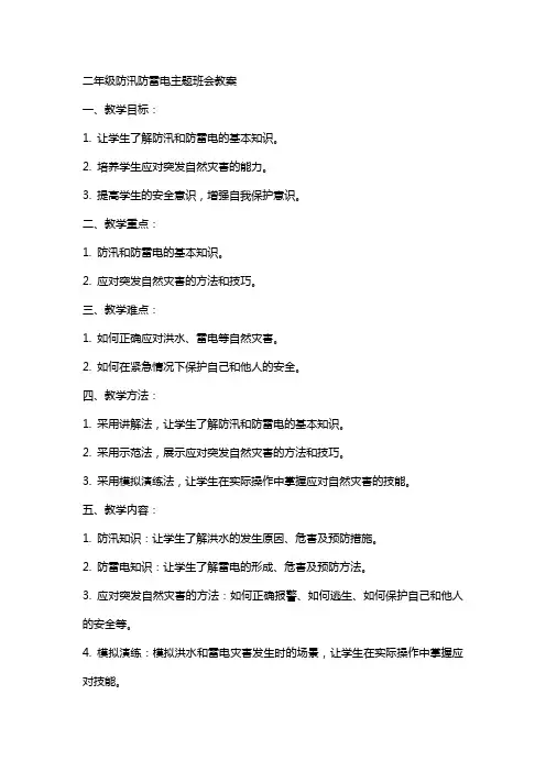 二年级防汛防雷电主题班会教案