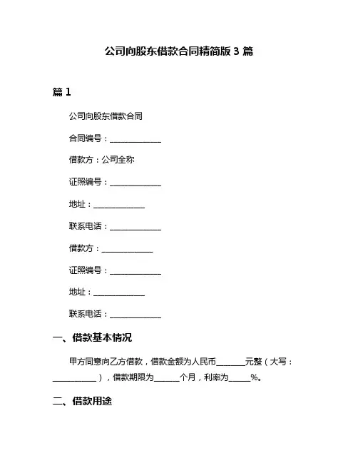 公司向股东借款合同精简版3篇