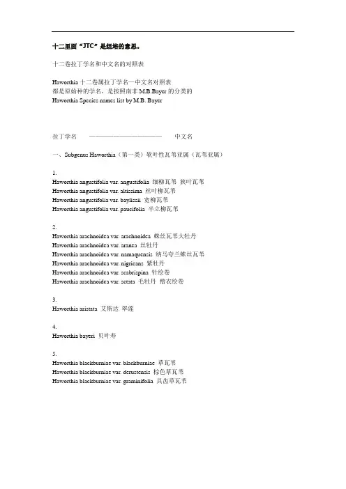 百合科十二卷拉丁文学名和中文名的对照表教材