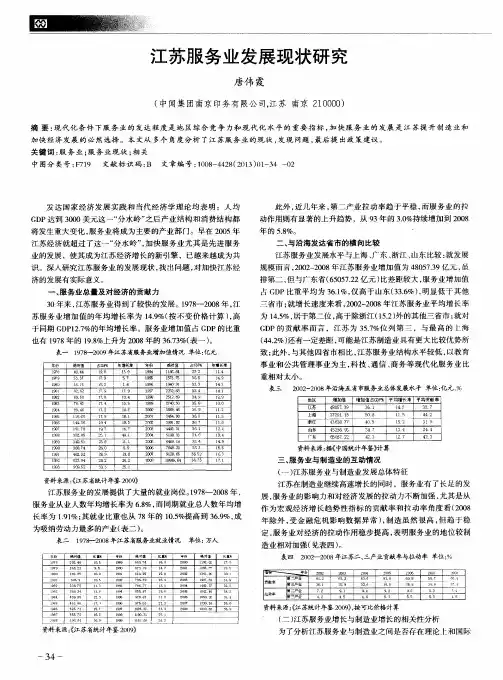江苏服务业发展现状研究