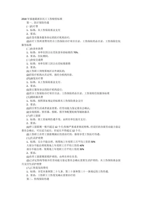 2016年福建最新农民工工伤赔偿标准