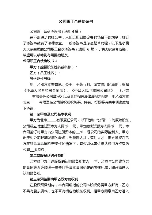 公司职工合伙协议书（通用6篇）