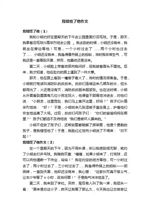 我错怪了他作文