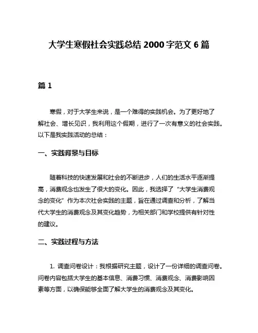大学生寒假社会实践总结2000字范文6篇