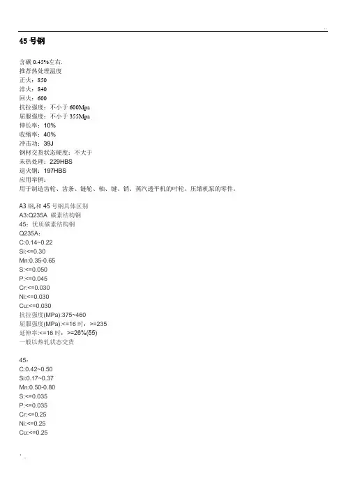 20#、Q235、45#钢性能和区别