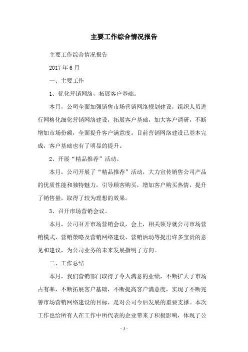 主要工作综合情况报告