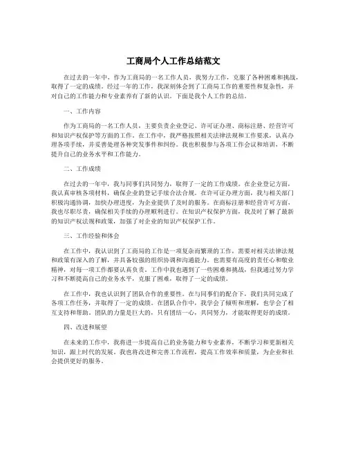 工商局个人工作总结范文
