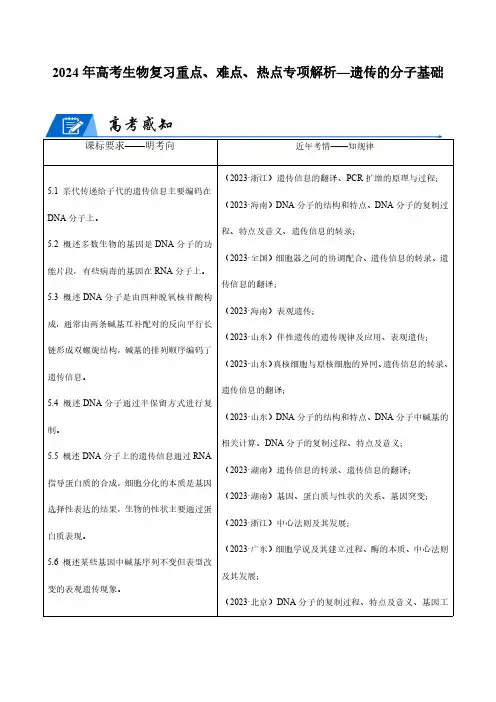 2024年高考生物复习重点、难点、热点专项解析—遗传的分子基础
