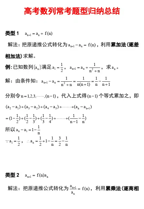 高考数列常考题型归纳总结