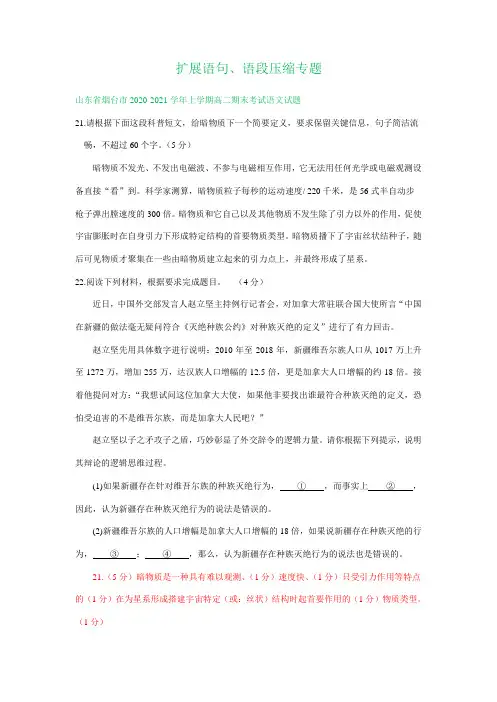 山东省2020-2021学年上学期高二语文期末试卷精选汇编：扩展语句、语段压缩及其他专题
