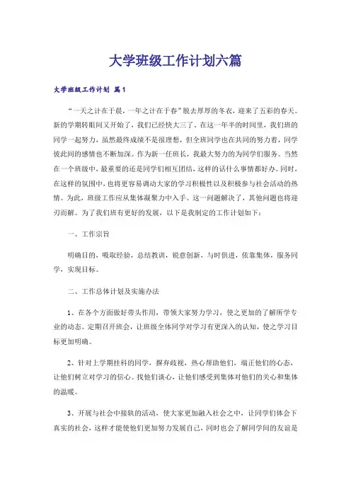 大学班级工作计划六篇