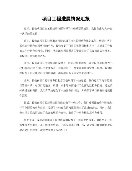 项目工程进展情况汇报