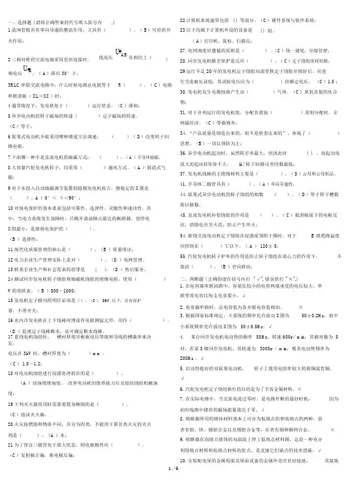 电机检修复习考试题库(技师)